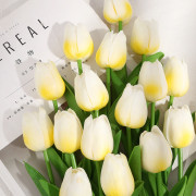Tulipán,  textilní dekorace, květina bílá se žlutou