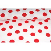 Plátno bavlněné bílé, červené puntíky 25mm, metráž, látky